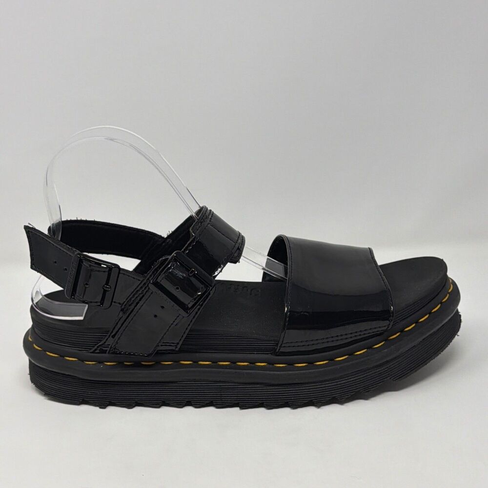 Dr Martens Voss Patent Platform Sandals Black Womens 10 Buckle - Picture 3 of 16